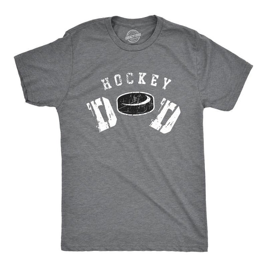 Mens Hockey Dad T Shirt Funny Cool Ice Hockey Fathers Day Gift Puck Graphic Tee for Guys Mens Funny T Shirts Cool Tees Soft Stylish Dark Grey