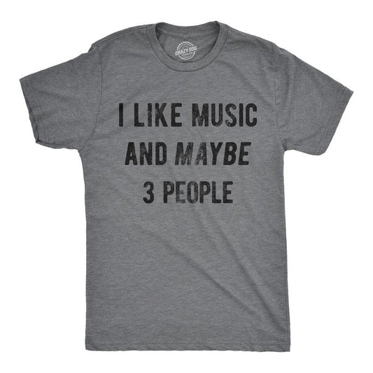 Mens I Like Music And Maybe 3 People T shirt Funny Vintage Graphic Tee Saying Mens Funny T Shirts Cool Tees Soft Stylish Casual Menswear Introvert Apparel for Men Funny Music Short Sleeve Novelty Tees Dark Grey