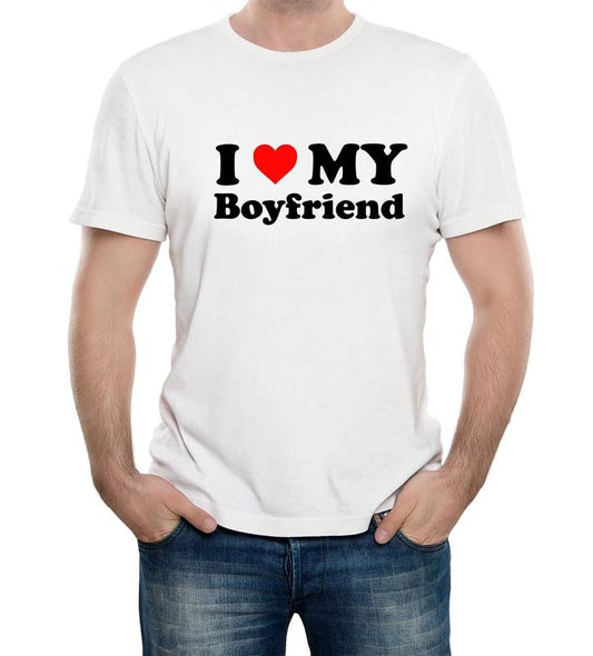Mens I Love My Boyfriend T Shirt Funny Stalker Anniversary Gift Cute, Valentines T-Shirt, Gifts For Lovers, Unisex Short Sleeve Tee Shirt, Valentine Gift Ideas, Gifts For Valentines Day Vday Lovers Day Classic Menswear