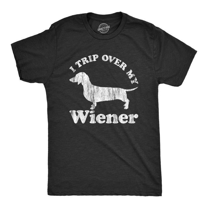Mens I Trip Over My Wiener T Shirt Funny Pet Novelty Puppy Graphic Dog Tee for Guys Mens Funny T Shirts Cool Tees Soft Stylish Casual Black