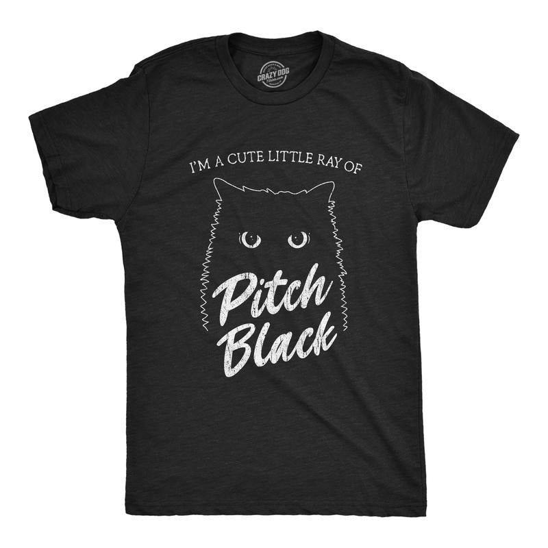 Mens I'm A Cute Little Ray Of Pitch Black T Shirt Funny Pet Cat Kitty Halloween Graphic Novelty Tee Mens Funny T Shirts Cool Tees Soft Stylish Casual Menswear Halloween Apparel for Men Funny Cat Short Black