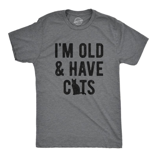 Mens I'm Old And I Have Cats Tshirt Funny Crazy Cat Dad Kitty Lover Graphic Tee Mens Funny T Shirts Cool Tees Soft Stylish Casual Menswear Funny Cat T Shirt Novelty Tees for Guys Dark Grey