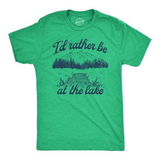 Mens Id Rather Be At The Lake T Shirt Funny Cool Nature Lover Novelty Tee for Guys Mens Funny T Shirts Cool Tees Soft Stylish Casual Menswear Funny Camping Short Sleeve Novelty Tees for Guys Green -