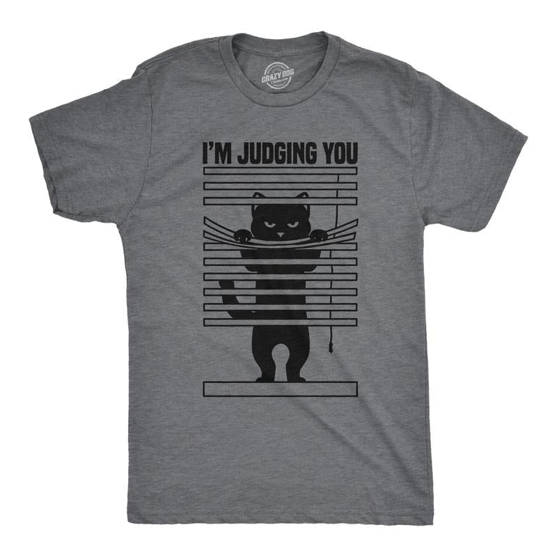 Mens Im Judging You Funny T Shirts Sarcastic Kitten Graphic Tee For Men Mens Funny T Shirts Cool Tees Soft Stylish Casual Menswear Sarcastic Apparel for Men Funny Cat Short Sleeve Novelty Tees for Dark Grey