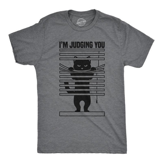 Mens Im Judging You Funny T Shirts Sarcastic Kitten Graphic Tee For Men Mens Funny T Shirts Cool Tees Soft Stylish Casual Menswear Sarcastic Apparel for Men Funny Cat Short Sleeve Novelty Tees for Dark Grey