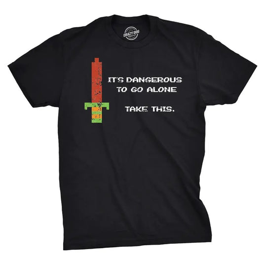 Mens Its Dangerous to Go Alone Take This Funny Nerdy Vintage Video Game T Shirt Mens Funny T Shirts Cool Tees Soft Stylish Casual Menswear Gamer Apparel for Men Funny Nerd Short Sleeve Novelty Tees Black