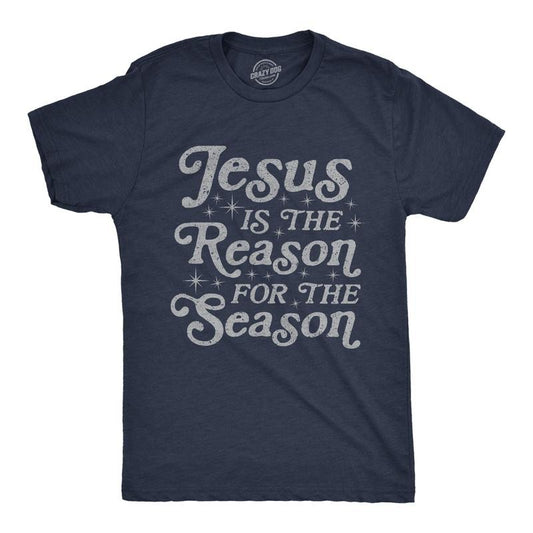 Mens Jesus Is The Reason for The Season T Shirt Cute Christmas Graphic Novelty Tee Mens Funny T Shirts Cool Tees Soft Stylish Casual Navy
