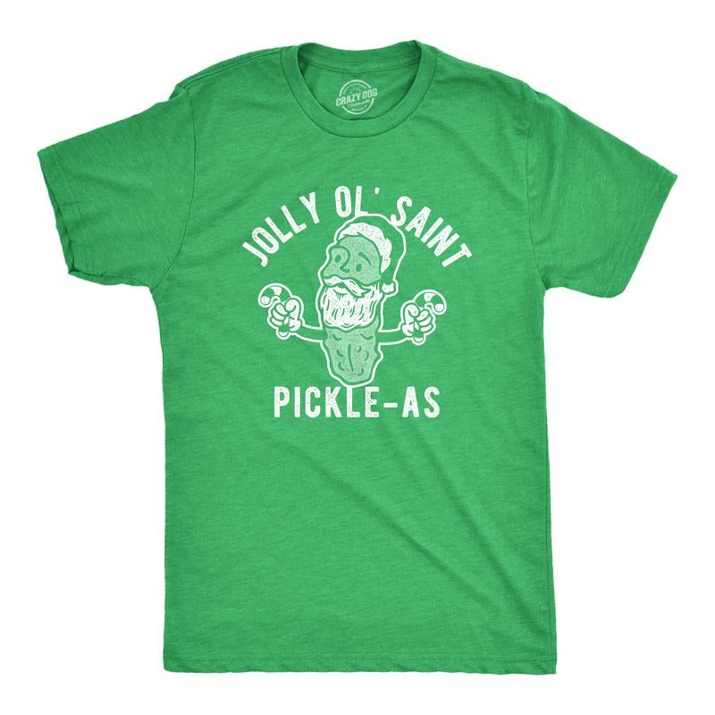Mens Jolly Ol Saint Pickle-As T Shirt Funny Christmas Santa Pickle Graphic Tee Mens Funny T Shirts Cool Tees Soft Stylish Casual Green