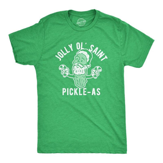 Mens Jolly Ol Saint Pickle-As T Shirt Funny Christmas Santa Pickle Graphic Tee Mens Funny T Shirts Cool Tees Soft Stylish Casual Green