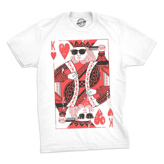 Mens King Of Hearts T shirt Cool Vintage Graphic Novelty Retro Tee for Guys Mens Funny T Shirts Cool Tees Soft Stylish Casual Menswear Love Apparel for Men Novelty Tees for Guys White