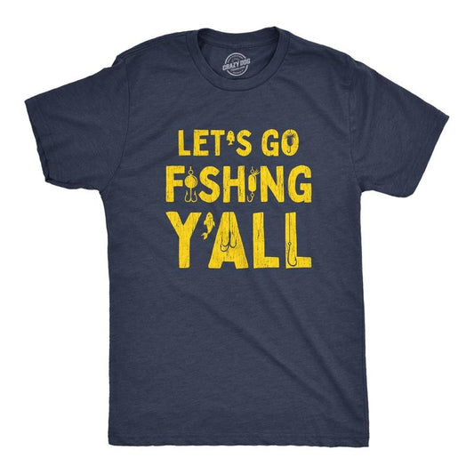 Mens Let's Go Fishing Y'all Tshirt Funny Outdor Lake Boating Southern Graphic Novelty Tee Mens Funny T Shirts Cool Slimming Tees with Plus Sizes Funny Fishing T Shirt Novelty Tees for Men Navy
