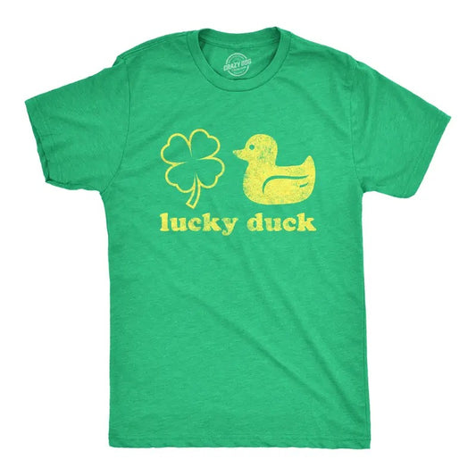 Mens Lucky Duck T Shirt Funny Shamrock St Patricks Day Graphic Tee Mens Funny T Shirts Cool Tees Soft Stylish Casual Menswear Saint Patrick's Day Apparel for Men Novelty Tees for Guys Green -