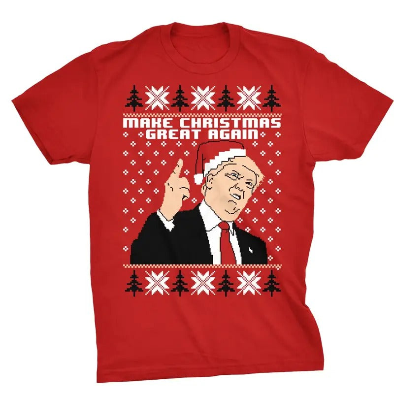 Mens Make Christmas Great Again Trump In Santa Hat Funny Ugly Humor T shirt Graphic Tees T-Shirt Graphic Tee Tops Underwear Crewneck Menswear T Shirt