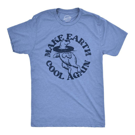 Mens Make Earth Cool Again T Shirt Funny Polar Bear Inner Tube Relaxing Graphic Novelty Tee For Guys Mens Funny T Shirts Cool Tees Soft Stylish Casual Menswear Environmental Apparel for Men Funny Light Blue