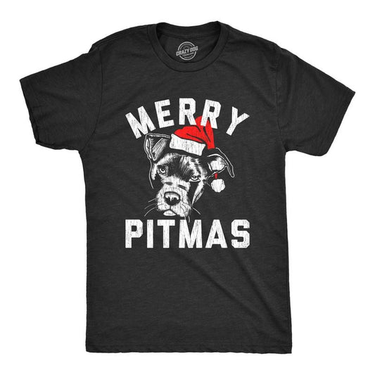 Mens Merry Pitmas T Shirt Funny Christmas Dog Pitbull Lover Pitty Holiday Graphic Novelty Tee Mens Funny T Shirts Cool Tees Soft Stylish Casual Menswear Christmas Apparel for Men Funny Dog Short Black