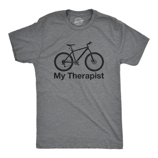 Mens My Therapist Bicycle T shirt Funny Biking Cycling Outdoors Graphic Tee Mens Funny T Shirts Cool Tees Soft Stylish Casual Menswear Funny Fitness Short Sleeve Novelty Tees for Guys Dark Grey