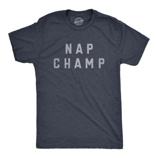 Mens Nap Champ T Shirt Funny Dozing Champion Sleepy Snooze Tee For Guys Mens Funny T Shirts Cool Tees Soft Stylish Casual Menswear Funny Sarcastic Short Sleeve Novelty Tees for Guys Navy - NAP