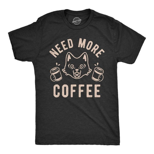 Mens Need More Coffee T shirt Funny Cat Kitty Animal Lover Graphic Novelty Tee Mens Funny T Shirts Cool Tees Soft Stylish Casual Menswear Cat Apparel for Men Funny Coffee Short Sleeve Novelty Tees for Black