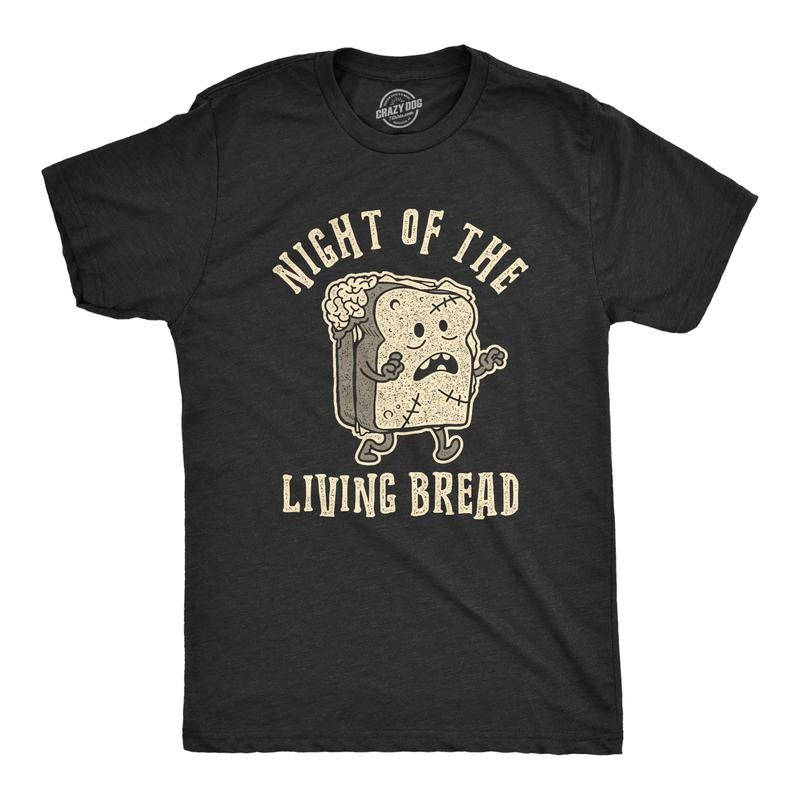 Mens Night Of The Living Bread T Shirt Funny Halloween Zombie Carbs Graphic Tee Mens Funny T Shirts Cool Tees Soft Stylish Casual Menswear Halloween Apparel for Men Funny Food Short Sleeve Novelty Black
