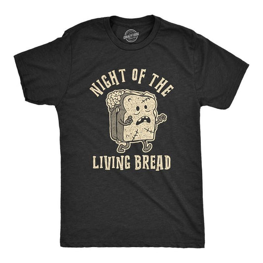 Mens Night Of The Living Bread T Shirt Funny Halloween Zombie Carbs Graphic Tee Mens Funny T Shirts Cool Tees Soft Stylish Casual Menswear Halloween Apparel for Men Funny Food Short Sleeve Novelty Black