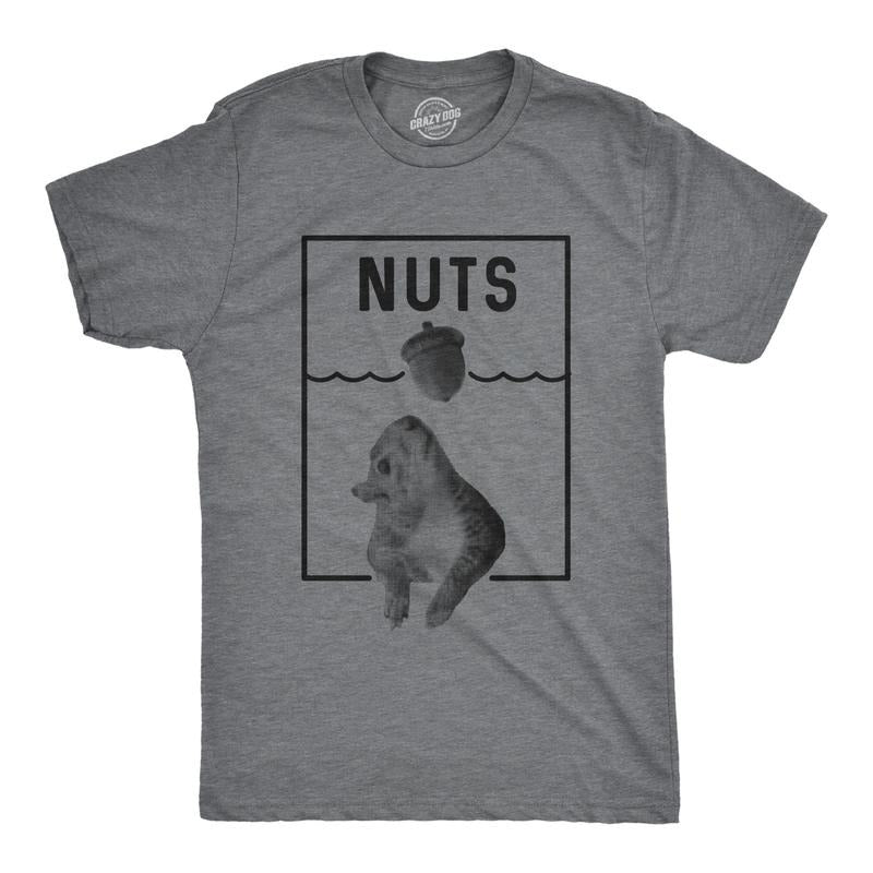 Mens Nuts Jaws Squirrel Parody T Shirt Funny Novelty Shark Movie Graphic Tee for Guys Mens Funny T Shirts Cool Tees Soft Stylish Casual Menswear Shark Apparel for Men Funny Sarcastic Short Sleeve Dark Grey
