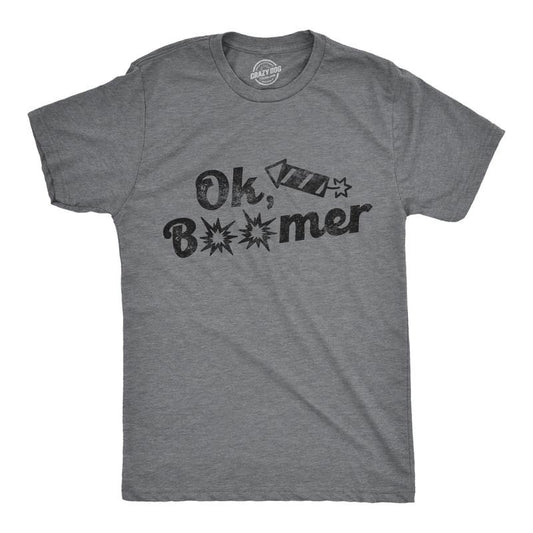 Mens Ok Boomer Fireworks T Shirt Funny 4th Of July Graphic Novelty Tee Mens Funny T Shirts Cool Tees Soft Stylish Casual Menswear Patriotic Apparel for Men Novelty Tees for Guys Dark Grey