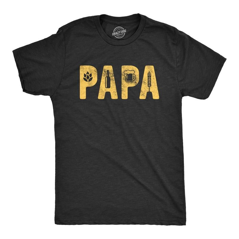 Mens Papa Beer T Shirt Funny Fathers Day Dad Beer Lover Graphic Tee Mens Funny T Shirts Cool Tees Soft Stylish Casual Menswear Funny Beer Short Sleeve Novelty Tees for Guys Black