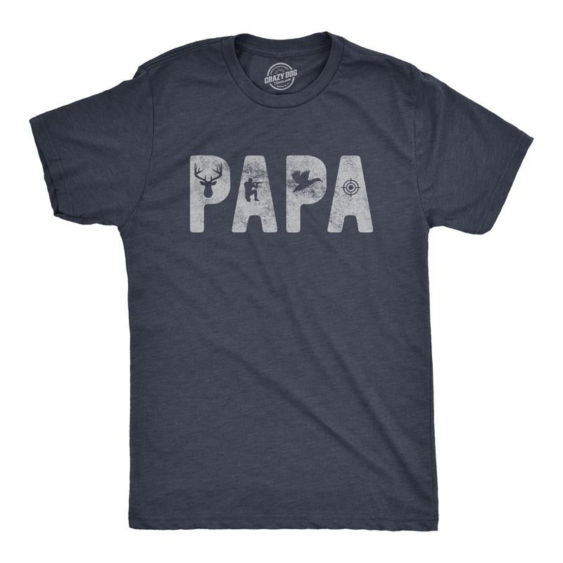 Mens Papa Hunting T Shirt Funny Fathers Day Gift for Dad Outdoor Deer Hunter Graphic Tee Mens Funny T Shirts Cool Tees Soft Stylish Navy