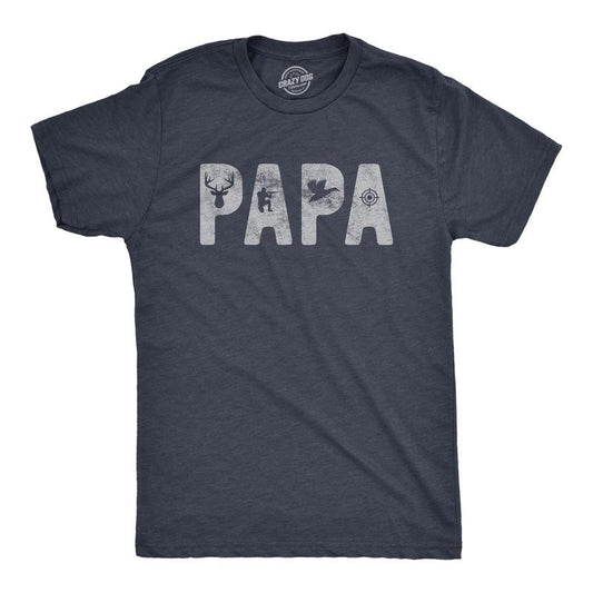 Mens Papa Hunting T Shirt Funny Fathers Day Gift for Dad Outdoor Deer Hunter Graphic Tee Mens Funny T Shirts Cool Tees Soft Stylish Navy