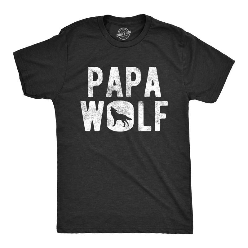Mens Papa Wolf T Shirt Funny Camping Pack Fathers Day Graphic Novelty Tee Mens Funny T Shirts Cool Tees Soft Stylish Casual Menswear Black