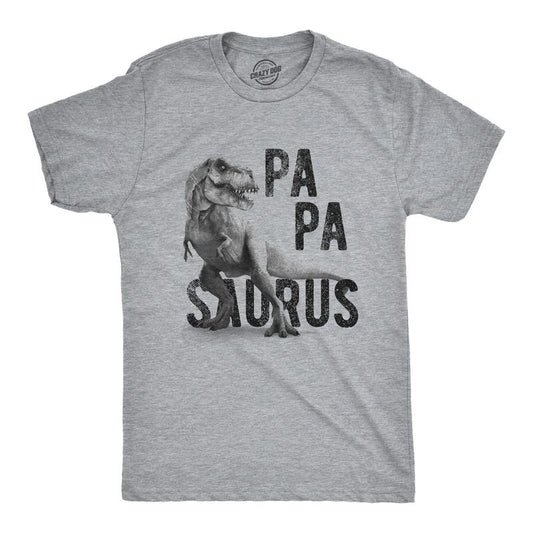 Mens Papasaurus T Shirt Funny Trex Dinosaur Fathers Day Graphic Novelty Tee Mens Funny T Shirts Cool Tees Soft Stylish Casual Menswear Dad Joke Apparel for Men Funny Dinosaur Short Sleeve Novelty Tees Light Grey