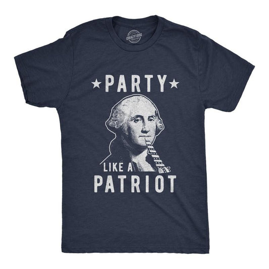 Mens Party Like A Patriot T Shirt Funny 4th Of July George Washington Graphic Tee Mens Funny T Shirts Cool Tees Soft Stylish Casual Menswear Patriotic Apparel for Men Funny Drinking Short Sleeve Navy