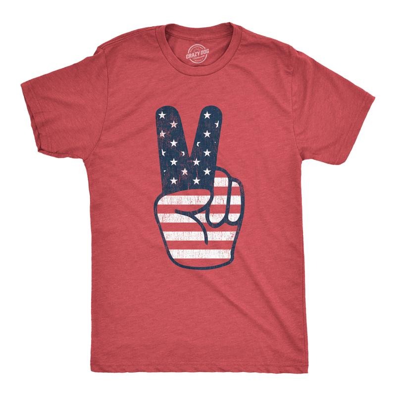 Mens Peace Sign American Flag T Shirt 4th Of July USA Patriotic Party Graphic Tee Mens Funny T Shirts Cool Tees Soft Stylish Casual Menswear Patriotic Apparel for Men Novelty Tees for Guys Red