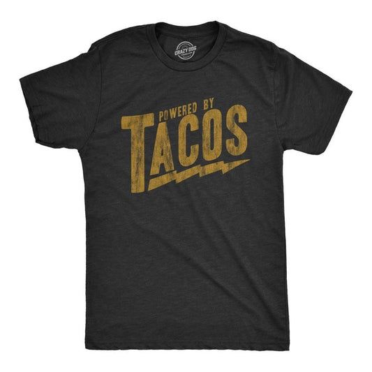 Mens Powered By Tacos T Shirt Funny Sarcastic Vintage Retro Graphic Tee for Guys Mens Funny T Shirts Cool Tees Soft Stylish Casual Black