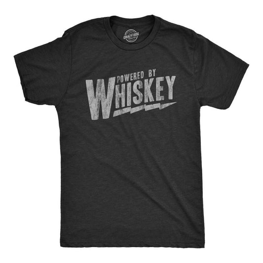 Mens Powered By Whiskey T Shirt Funny Sarcastic Drinking Vintage Retro Graphic Tee Mens Funny T Shirts Cool Tees Soft Stylish Casual Menswear Drinking Apparel for Men Funny Liquor Short Sleeve Novelty Black