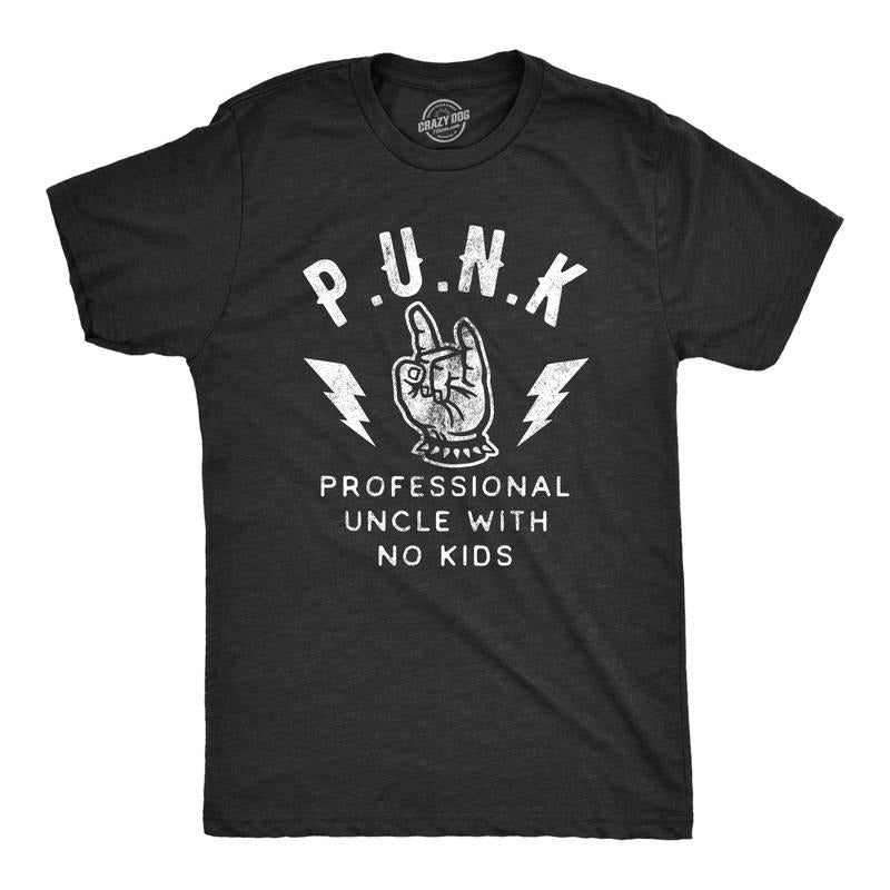 Mens Punk Professional Uncle No Kids T Shirt Funny Sarcastic Acronym Graphic Novelty Tee For Guys Mens Funny T Shirts Cool Tees Soft Stylish Casual Menswear Sarcastic Apparel for Men Funny Uncle Short Black -