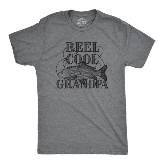 Mens Reel Cool Grandpa T shirt Funny Graphic Novelty Fishing Tee For Fathers Day Mens Funny T Shirts Cool Tees Soft Stylish Casual Menswear Dad Joke Apparel for Men Funny Fishing Short Sleeve Novelty Dark Grey