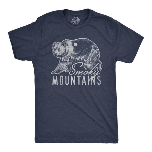 Mens Retro Smoky Mountains T Shirt Funny Camping Vintage Graphic Design Tee Guys Mens Funny T Shirts Cool Tees Soft Stylish Casual Menswear Vintage Apparel for Men Funny Camping Short Sleeve Novelty Navy