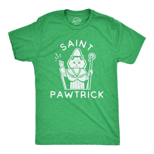 Mens Saint Pawtrick T Shirt Funny St. Paddy's Day Parade Cat Graphic Novelty Tee For Guys Mens Funny T Shirts Cool Tees Soft Stylish Casual Menswear Saint Patrick's Day Apparel for Men Funny Cat Short Green
