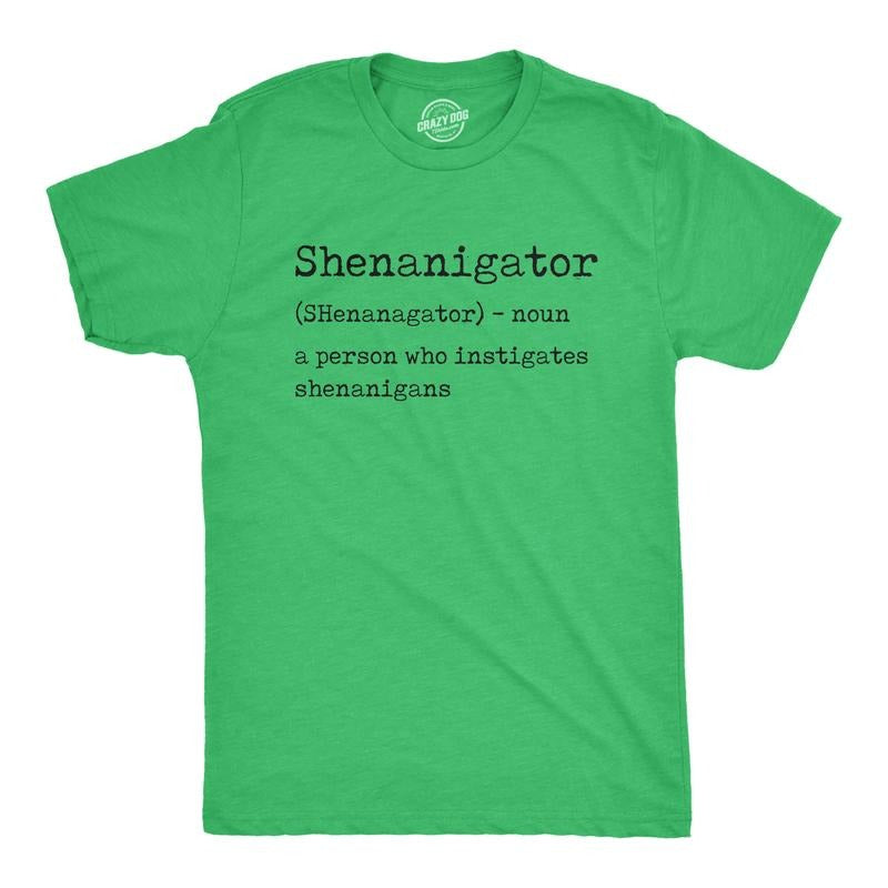Mens Shenanigator T Shirt Funny St Patricks Day Party Parade Graphic Novelty Tee Mens Funny T Shirts Cool Tees Soft Stylish Casual Menswear Saint Patrick's Day Apparel for Men Novelty Tees for Guys Green -
