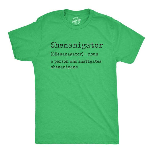 Mens Shenanigator T Shirt Funny St Patricks Day Party Parade Graphic Novelty Tee Mens Funny T Shirts Cool Tees Soft Stylish Casual Menswear Saint Patrick's Day Apparel for Men Novelty Tees for Guys Green -