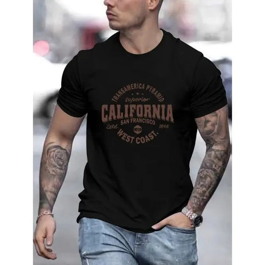 Mens Short-Sleeve T-shirt - Vibrant California-Inspired Floral Print, Sports Casual Style, Versatile and Comfortable, Perfect for Commutes and Outdoor Activities - Part of the Exclusive Ming Xuan Collection Made in USA
