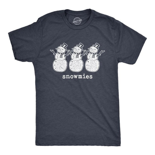Mens Snowmies T Shirt Funny Snowmen Homies Friends Winter Season Graphic Tee Mens Funny T Shirts Cool Tees Soft Stylish Casual Menswear Christmas Apparel for Men Novelty Tees for Guys Navy