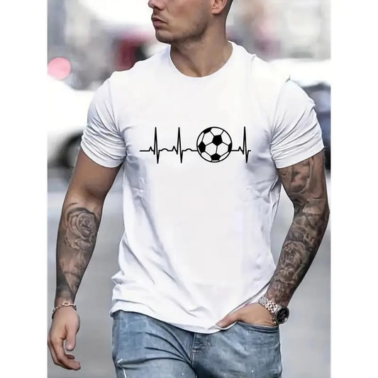Mens Soccer Graphic T-Shirt - Lightweight & Breathable Short Sleeve - Fashionable Sports Style with Eye-Catching Print - Durable, Versatile, Perfect for Summer - Trendy Crew Neck Design - Available in Multiple Colors Made in USA