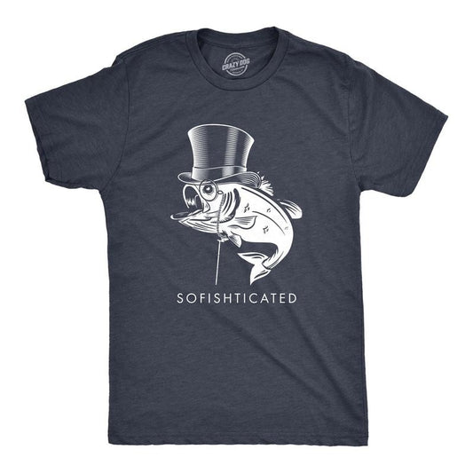 Mens Sofishticated T Shirt Funny Sarcastic Fancy Fish Top Hat Cane Graphic Novelty Tee For Guys
