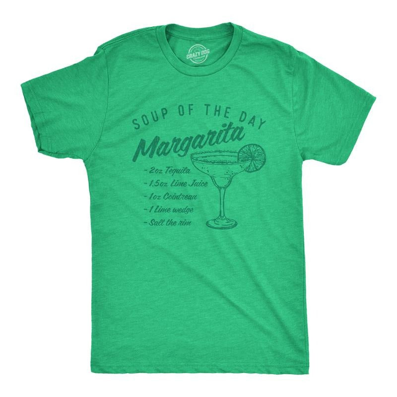Mens Soup of the Day Margarita T Shirt Funny Tequila Recipe Graphic Tee Mens Funny T Shirts Cool Tees Soft Stylish Casual Menswear Funny Drinking Short Sleeve Novelty Tees for Guys Green