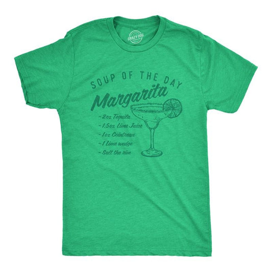 Mens Soup of the Day Margarita T Shirt Funny Tequila Recipe Graphic Tee Mens Funny T Shirts Cool Tees Soft Stylish Casual Menswear Funny Drinking Short Sleeve Novelty Tees for Guys Green