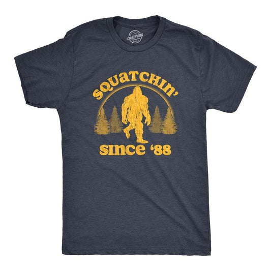Mens Squatchin Since 88 T Shirt Funny Cool Retro Sasquatch Bigfoot Novelty Tee for Guys Mens Funny T Shirts Cool Tees Soft Stylish Navy