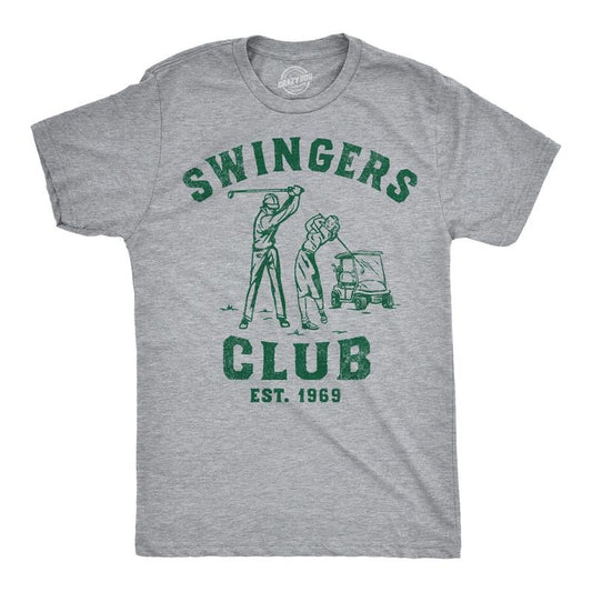 Mens Swingers Club Funny T Shirts Sarcastic Golfing Graphic Tee for Men Mens Funny T Shirts Cool Tees Soft Stylish Casual Menswear Sarcastic Apparel for Men Funny Golf Short Sleeve Novelty Tees for Light Grey
