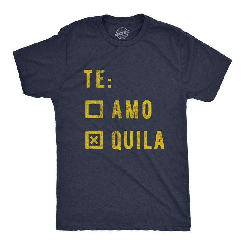 Mens Te amo Tequila T Shirt Funny Taco Tuesday Margarita Graphic Tee Mens Funny T Shirts Cool Tees Soft Stylish Casual Menswear Cinco De Mayo Apparel for Men Funny Drinking Short Sleeve Novelty Tees Navy - Te